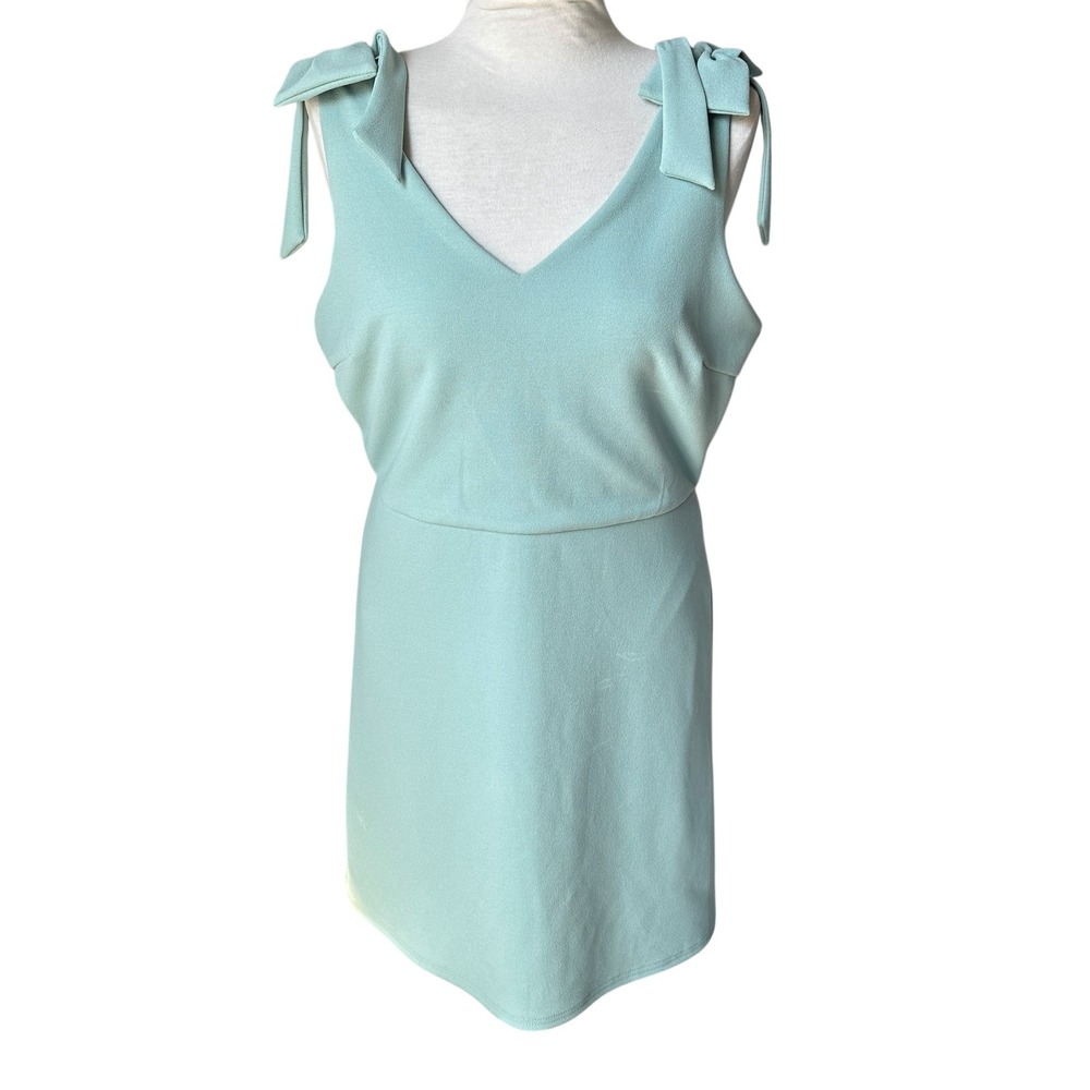 She + Sky Bow Shoulder Mini Dress Teal Party Cocktail Coquette Chic Large Summer